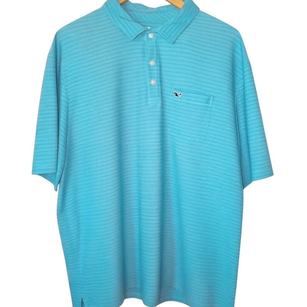 Vineyard Vines Mens Edgartown Polo Shirt Blue Striped Pima Cotton Stretch 2XL